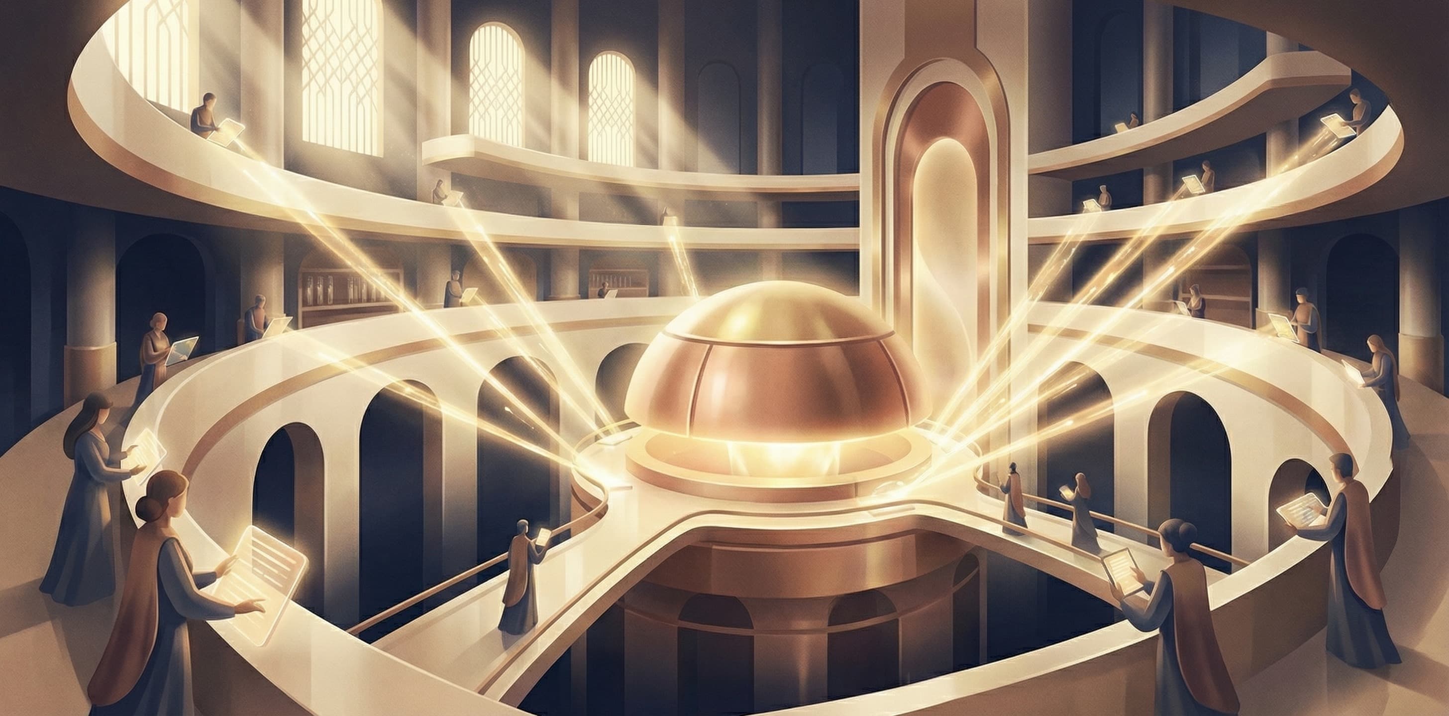 Enterprise knowledge archive scene for a retrieval-backed answer layer with citations