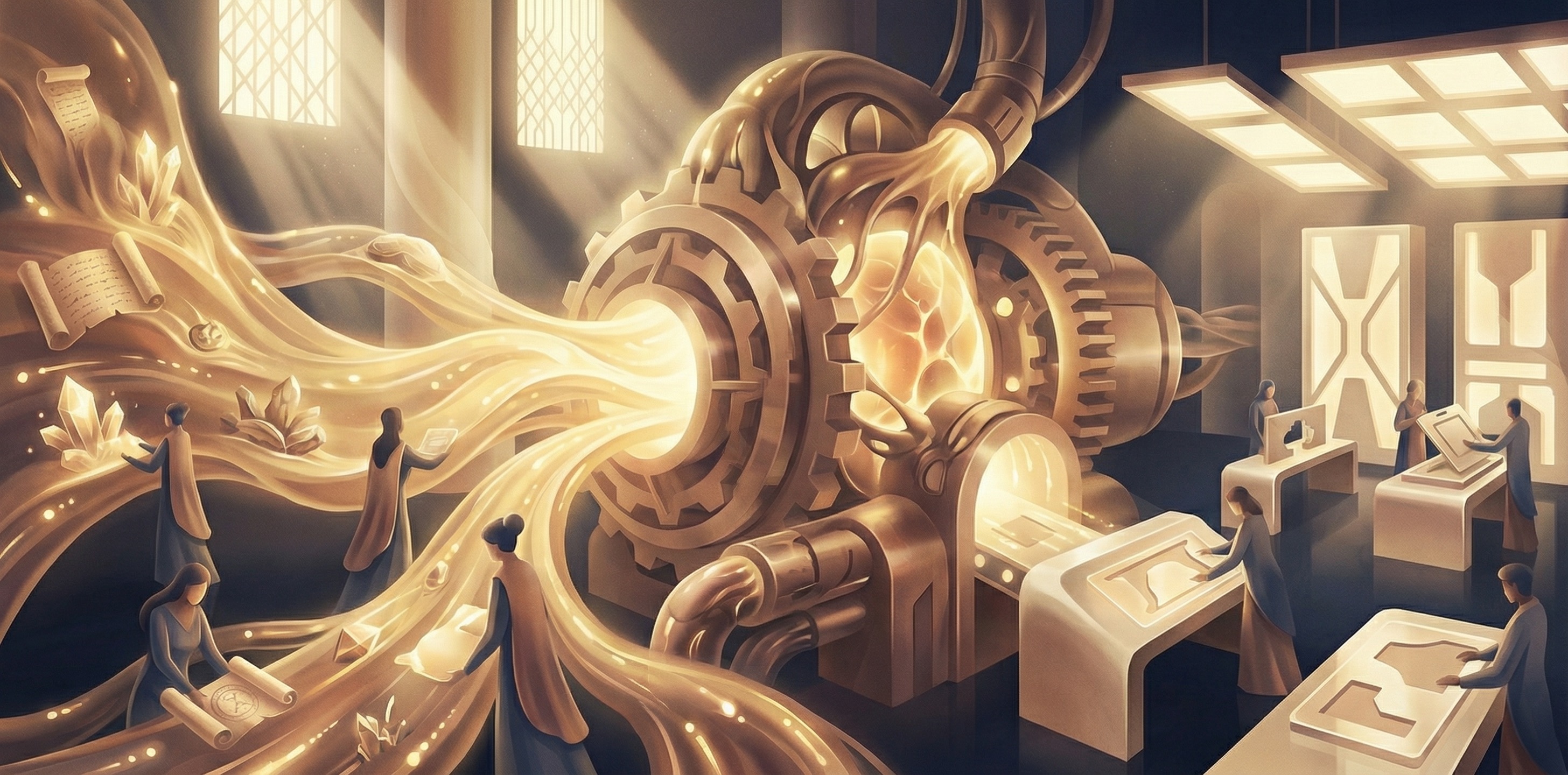 Comparison scene depicting RAG and fine-tuning as two paths to enterprise knowledge answers